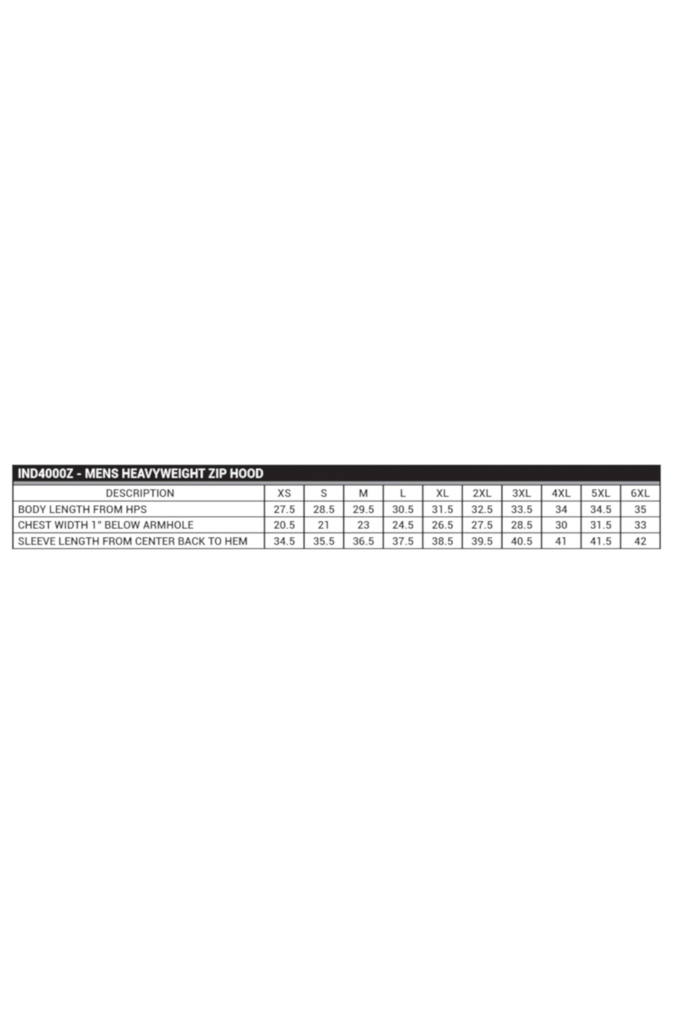 Unisex Hoodie Size Chart